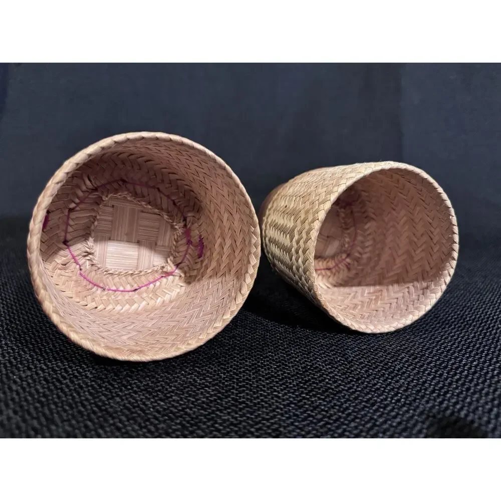 Vintage Handmade Thai Sticky Rice Basket Kratip Bamboo Woven Container 5 Inch